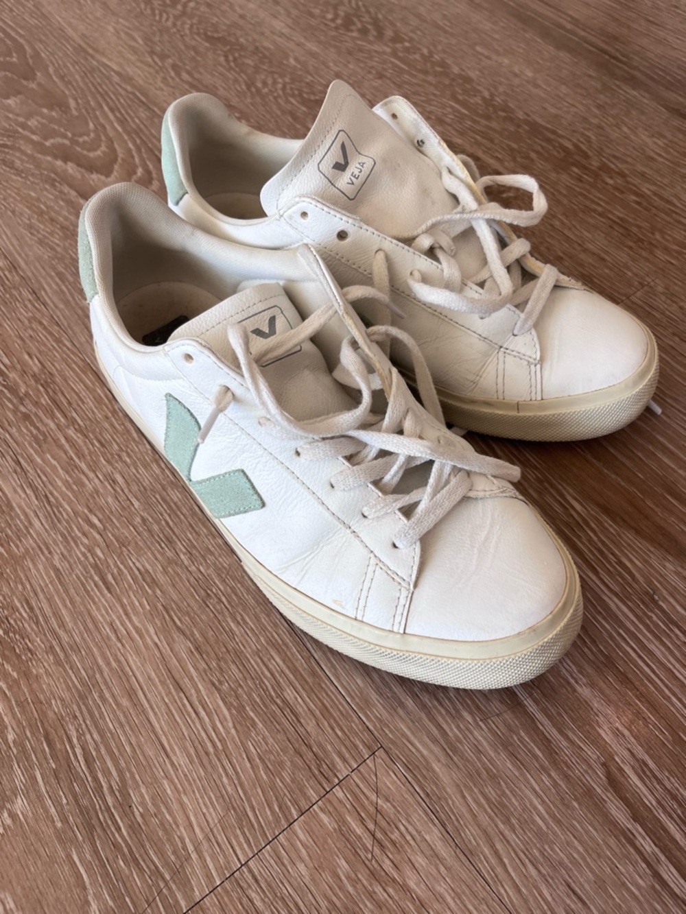 Veja White Sneakers with Mint V Accent